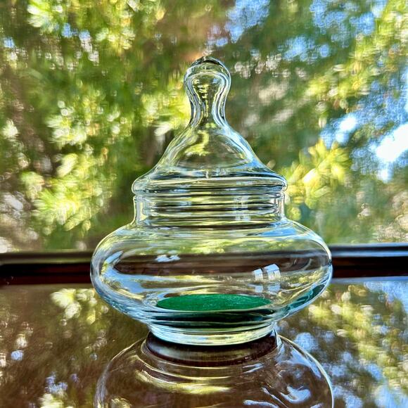 Vintage Clear Glass Apothecary Jar with Green Velvet Insert – 5" Tall - Picture 15 of 15